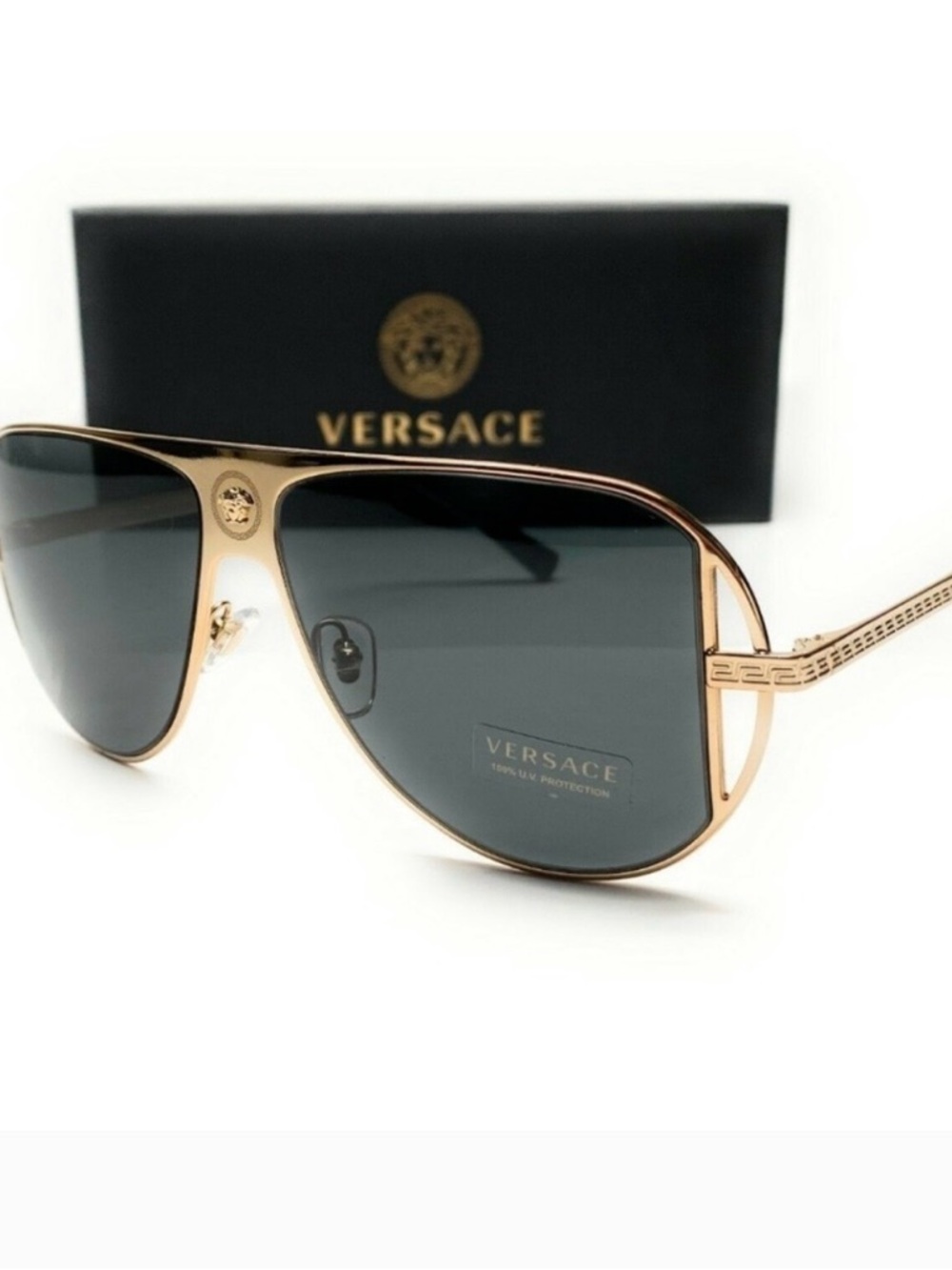 New Versace Men’s Gold Frame Sunglasses with Dark Gray Lenses